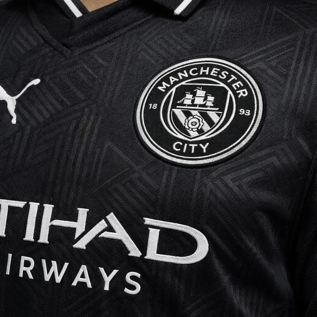 Manchester City 25/26 Away Edition – Black & Silver Polo Jersey