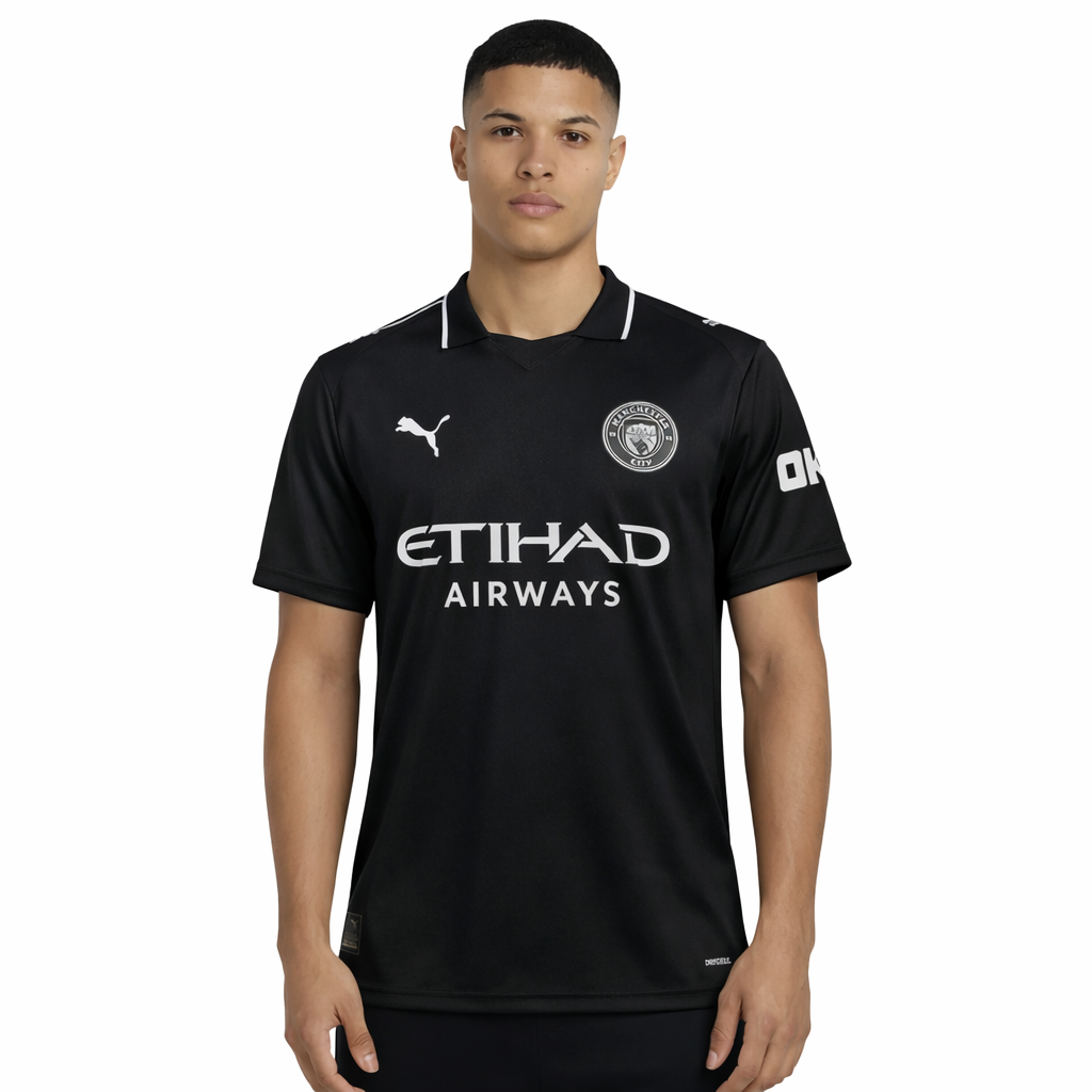 Manchester City 25/26 Away Edition – Black & Silver Polo Jersey