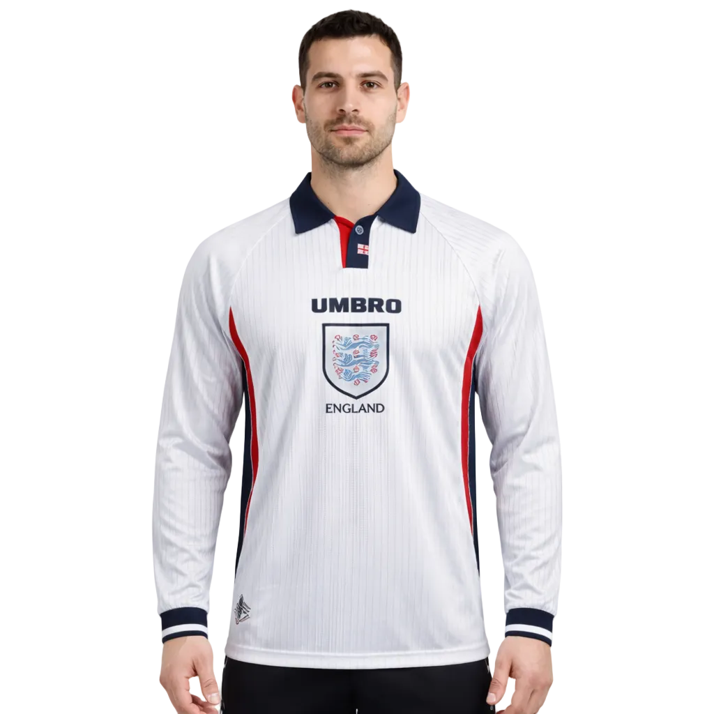 England 1998 Home Long Sleeve Retro Jersey – Three Lions Legacy Edition