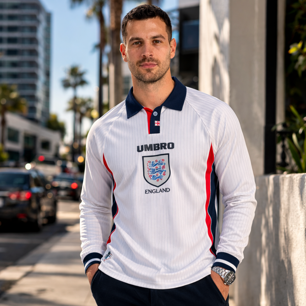 England 1998 Home Long Sleeve Retro Jersey – Three Lions Legacy Edition