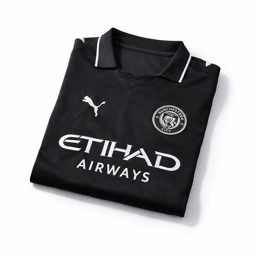 Manchester City 25/26 Away Edition – Black & Silver Polo Jersey