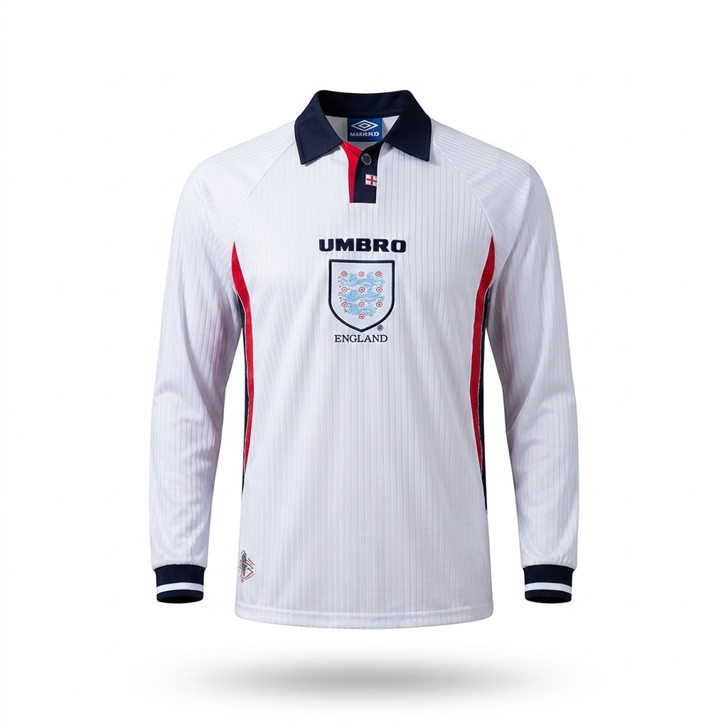 England 1998 Home Long Sleeve Retro Jersey – Three Lions Legacy Edition